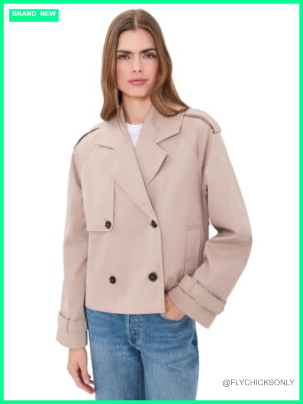 Cropped Trench Coat Mid-Weight Stretch Twill Buckle Cuffs
